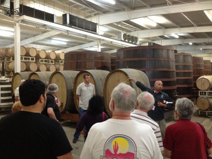 Oak wine barrels at LA Cetto winery