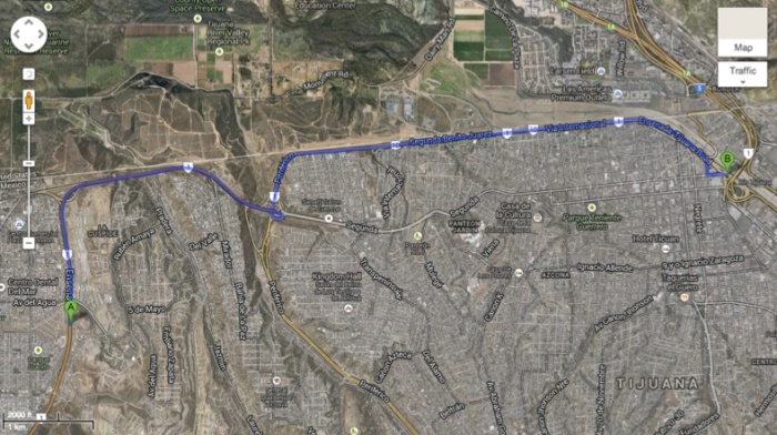 Overview of route from the last toll booth to the San Ysidro border crossing.